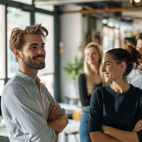 Finance lachende man en vrouw